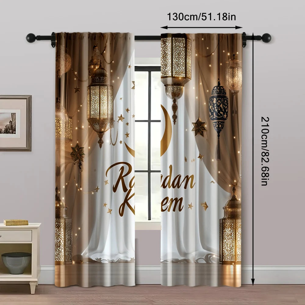 2-Piece Ramadan Moon Curtain Panels – Woven Polyester Window Curtains for Home & Office (Rod Not Included)