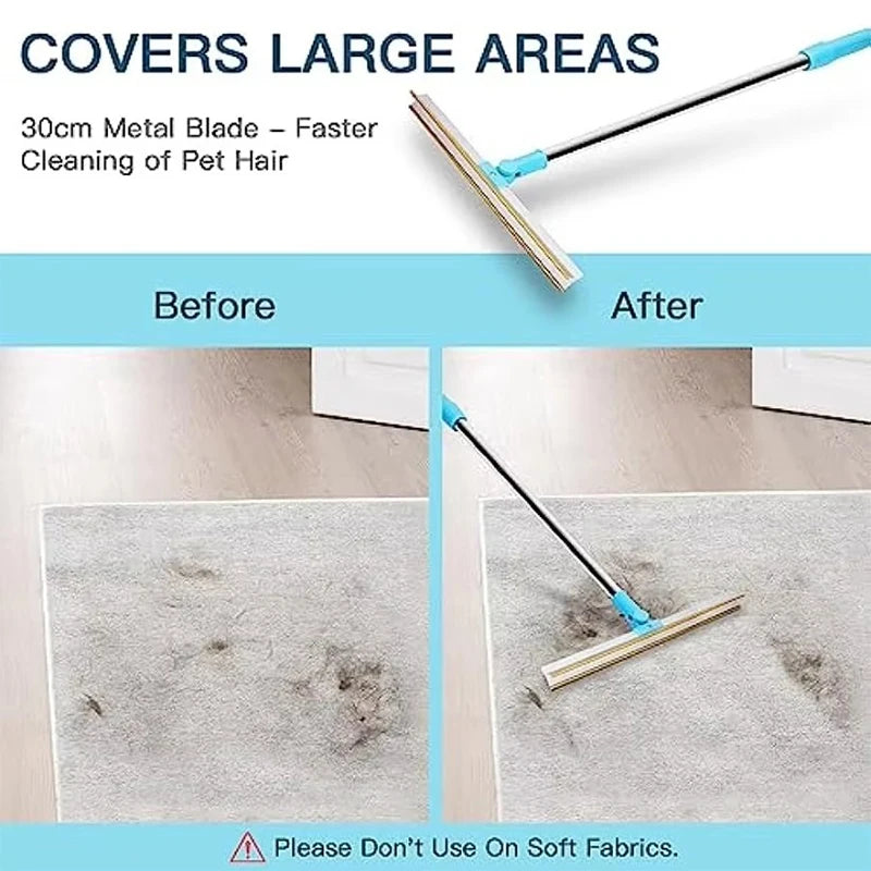 Pet Hair Remover Tool Set – Telescopic Handle Carpet Rake for Dog & Cat Fur, Rug and Upholstery Cleaner