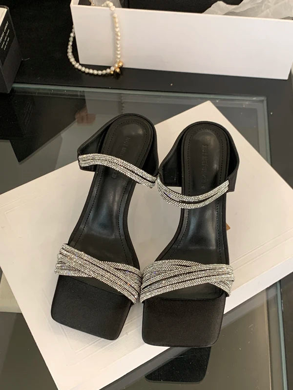 Women’s Open Toe High Heel Sandals with Rhinestone Spaghetti Straps | Party & Dress Shoes