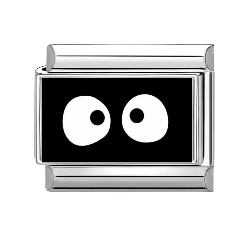 DIY Italian Charm Bracelet – Black & Red Cat Eye, Heart & Stripe Charms, 9mm Stainless Steel