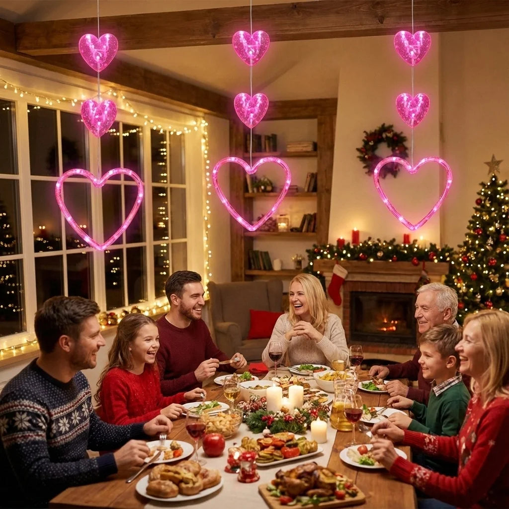 Heart-Shaped LED Window Light with Timer – Valentine’s Day Hanging Decoration