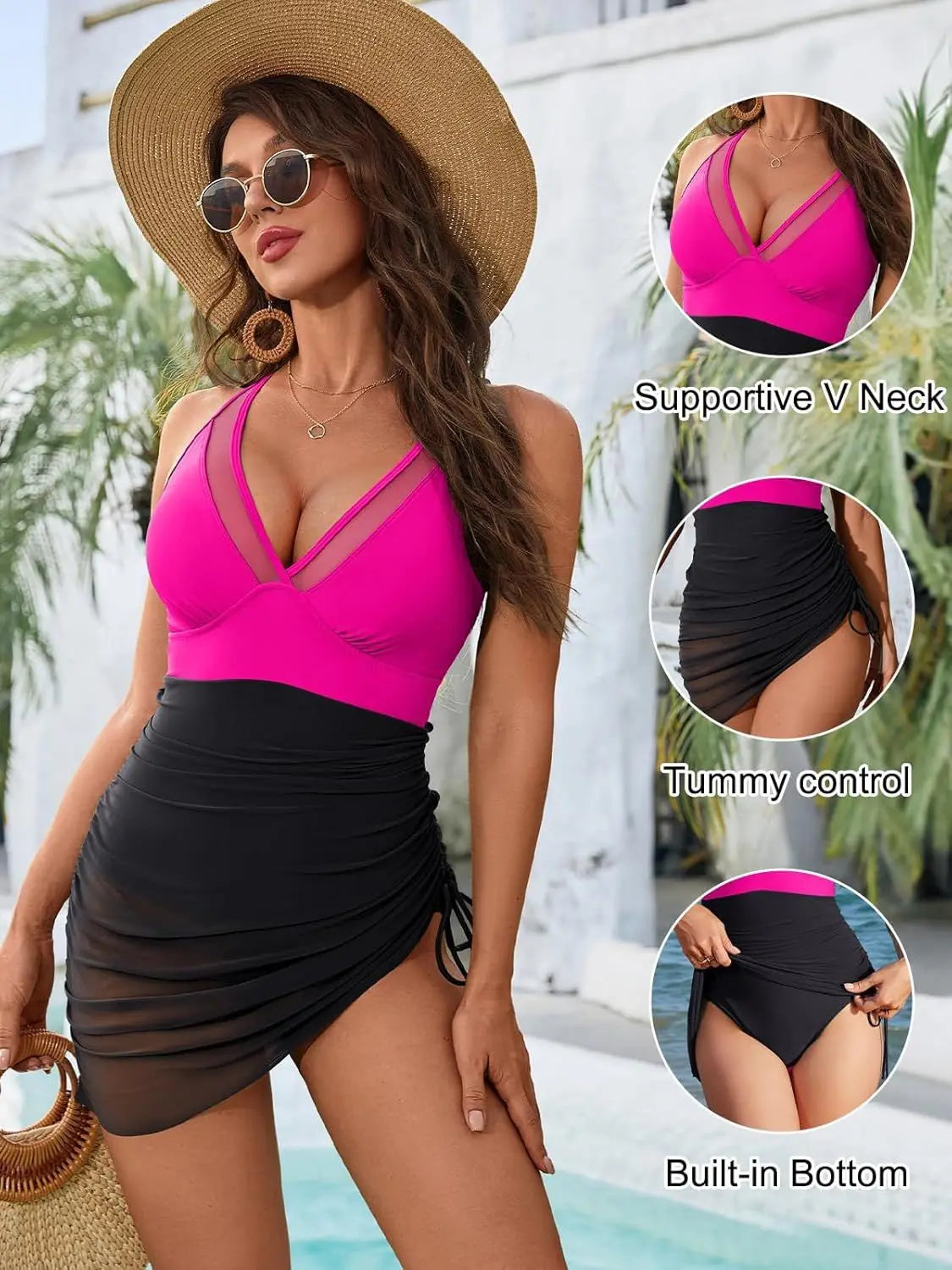 Women’s Mesh Drawstring Swimsuit – Solid Color Stylish Bathing Suit