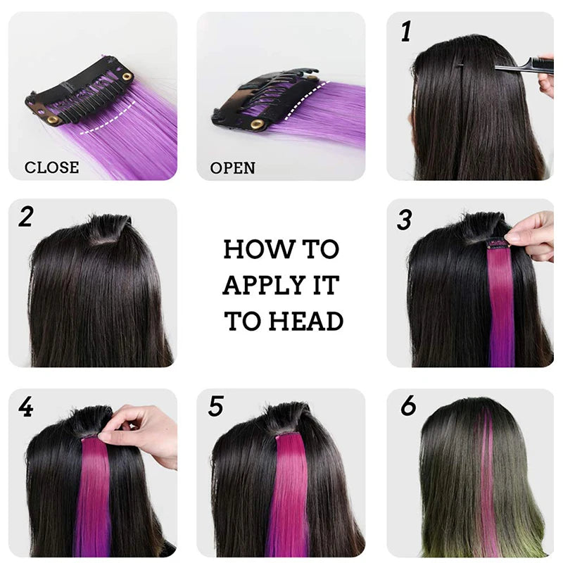 22-Inch Straight Clip-In Synthetic Hair Extensions – Colorful Highlight Hairpiece