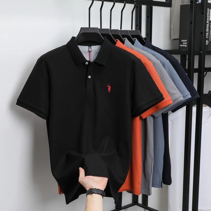 Men’s 100% Pure Cotton Breathable Short Sleeve Polo Shirt – Luxury Embroidered, Loose Fit Casual & Summer Business Wear