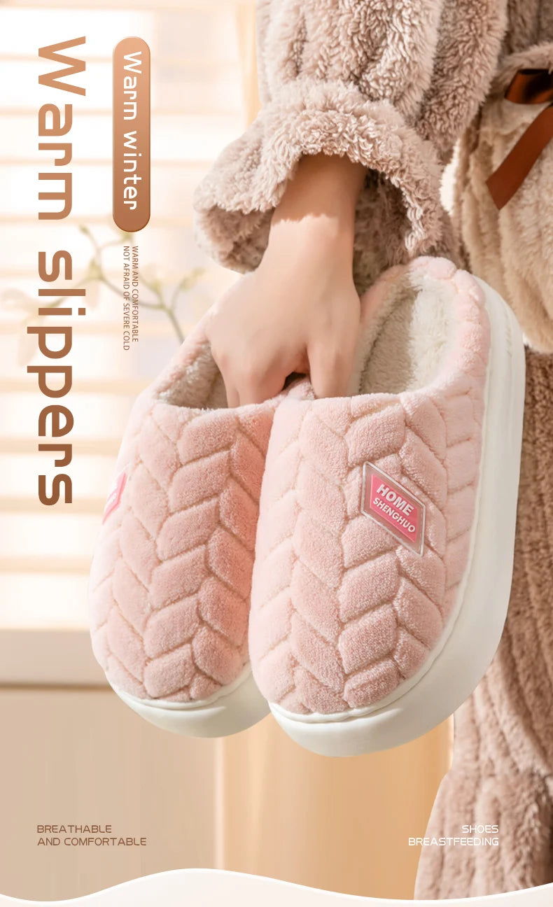 Women's Plush Cotton Slippers – Soft, Warm & Anti-Slip Indoor Footwear for Autumn & Winter