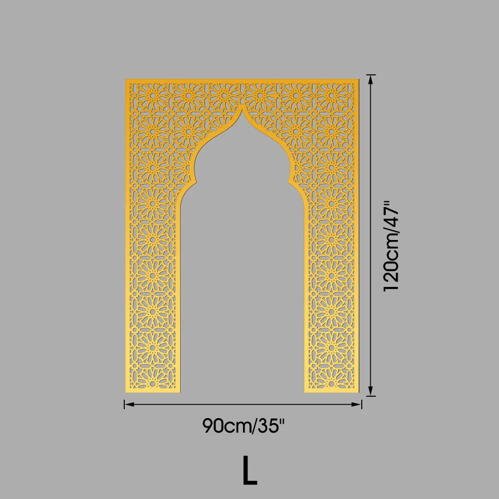 Islamic Arch Mirror Wall Sticker – Gold Acrylic 3D Mosque Frame Decal with Geometric Pattern for Ramadan & Eid Decor