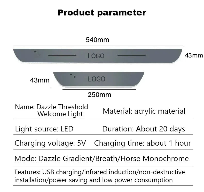 2/4PCS Car Door LED Logo Projector Lights – USB Rechargeable Wireless Welcome Courtesy Lights, Moving Illuminated Sill & Scuff Plate