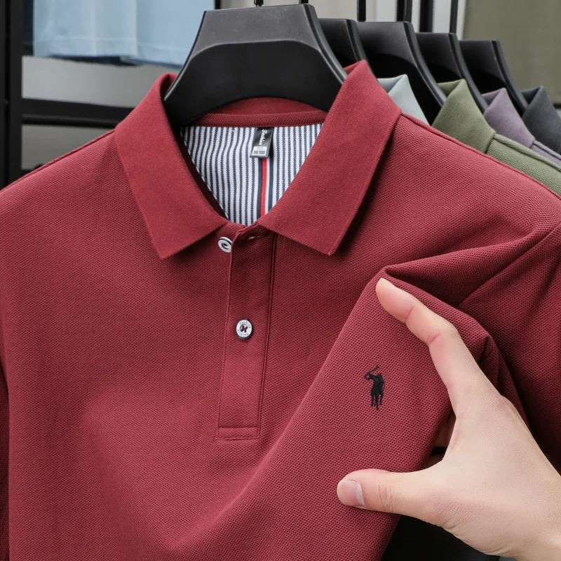 Men’s 100% Pure Cotton Breathable Short Sleeve Polo Shirt – Luxury Embroidered, Loose Fit Casual & Summer Business Wear