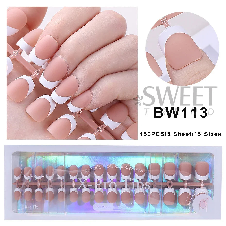 150–160pcs Short Square Press-On Nails – Soft Gel False Nail Tips for Manicure, Y2K Style Artificial Nails for Women