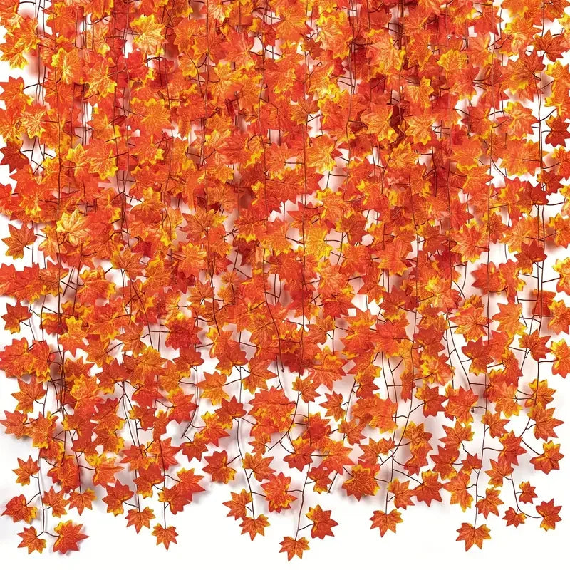 Artificial Autumn Maple Leaf Garland Hanging Vines for Fall, Thanksgiving and Halloween Mantel, Stair Railing and Party Decorations
