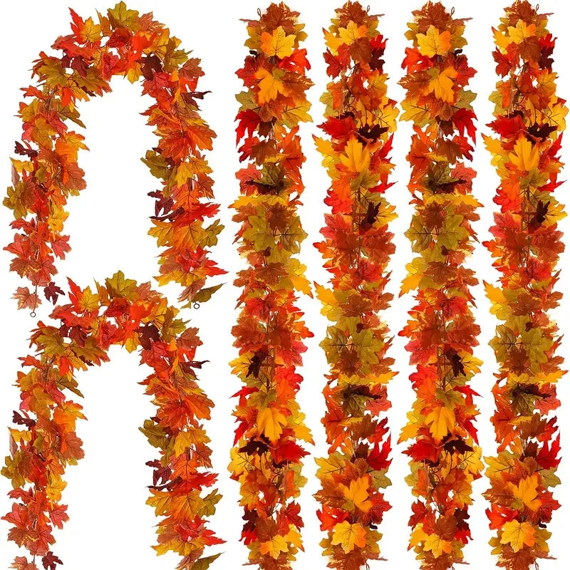Artificial Autumn Maple Leaf Garland Hanging Vines for Fall, Thanksgiving and Halloween Mantel, Stair Railing and Party Decorations