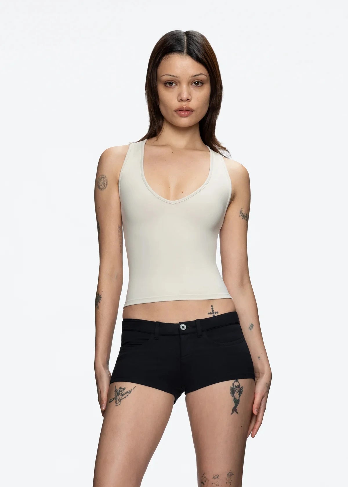 Women’s Solid Color Deep V-Neck Tank Top – Slim Fit, Sleeveless Summer Vest
