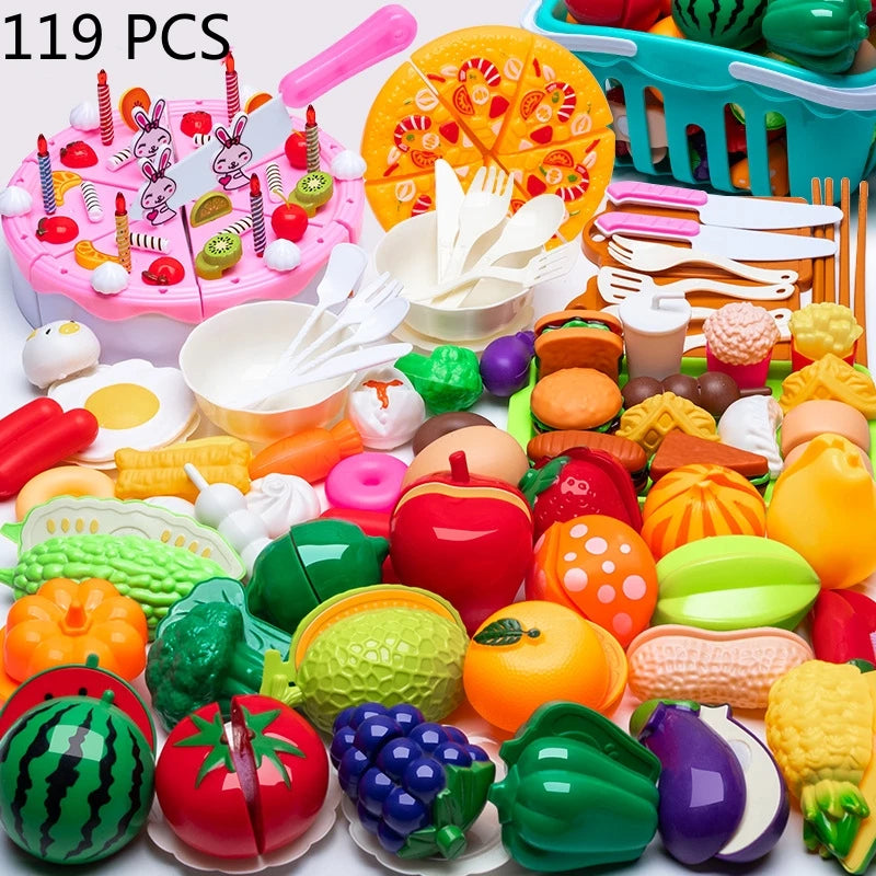 DIY Fruit & Vegetable Cutting Toy Set for Kids – Pretend Play Kitchen Food, Interactive Parent-Child Game, Birthday Gift