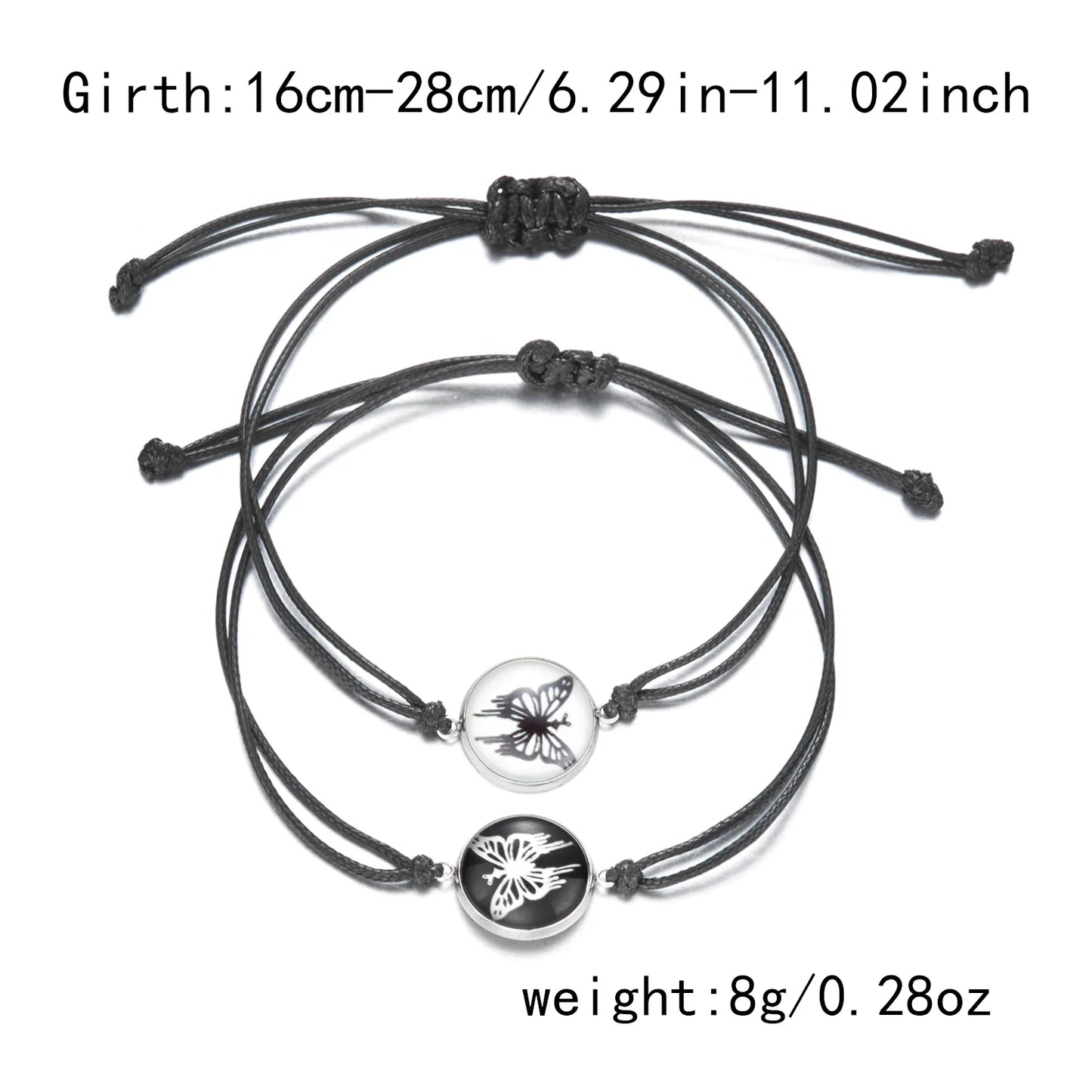Adjustable Glow-in-the-Dark Rope Bracelet – Butterfly, Sun & Moon Luminous Jewelry for Couples and Friends