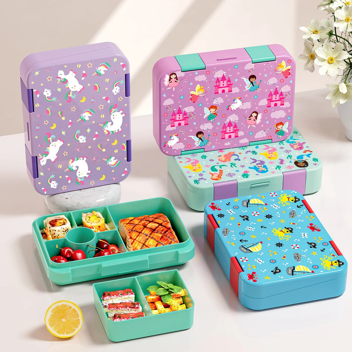 Cartoon Printed Microwavable Bento Lunch Box with 5 Compartments
