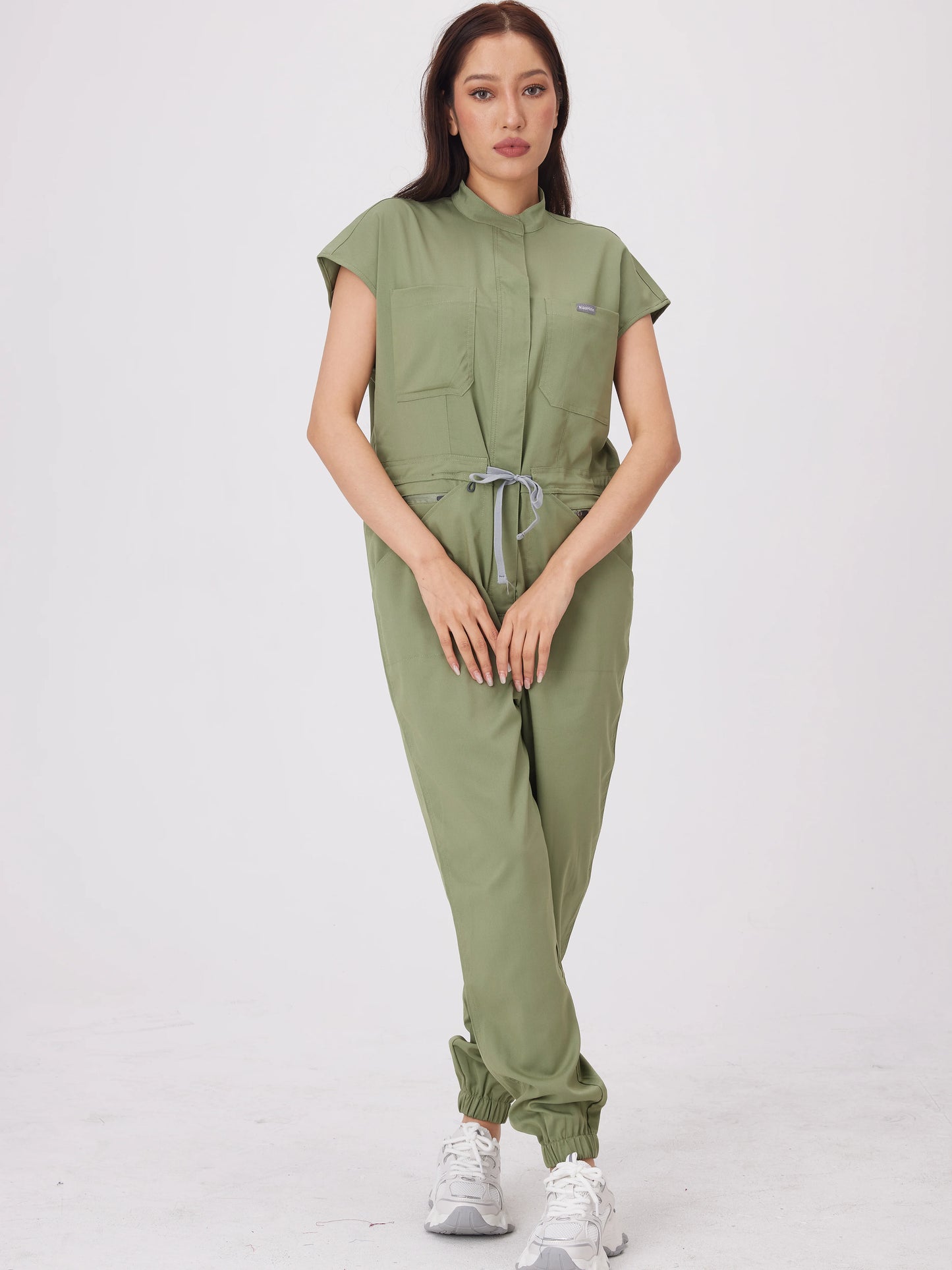 Women's Short Sleeve Medical Scrub Jumpsuit – Hospital Uniform with Pockets