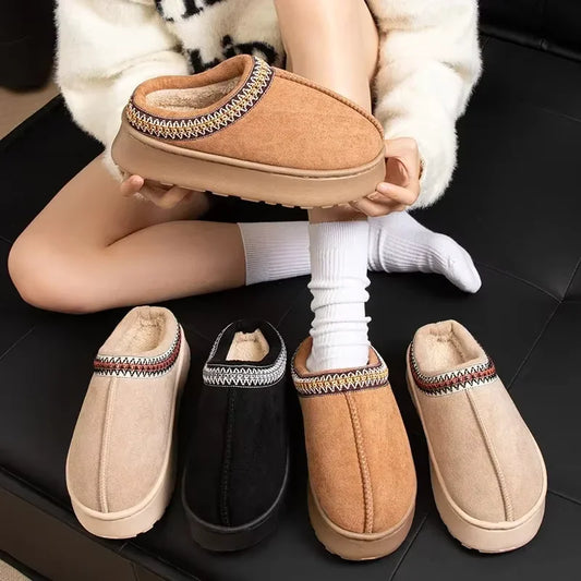 Women's Plush-Lined House Slippers with Decorative Trim and Thick EVA Sole