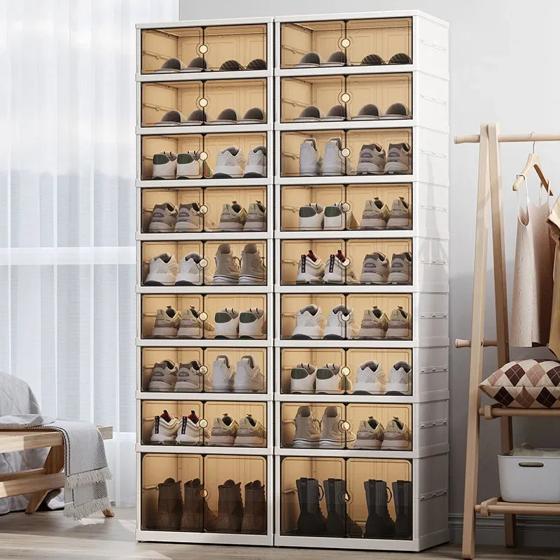 Foldable Shoe Storage Cabinet with Transparent Doors