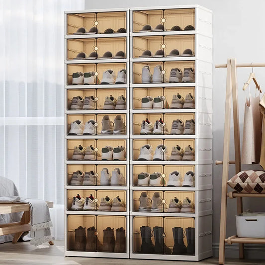 Foldable Shoe Storage Cabinet with Transparent Doors
