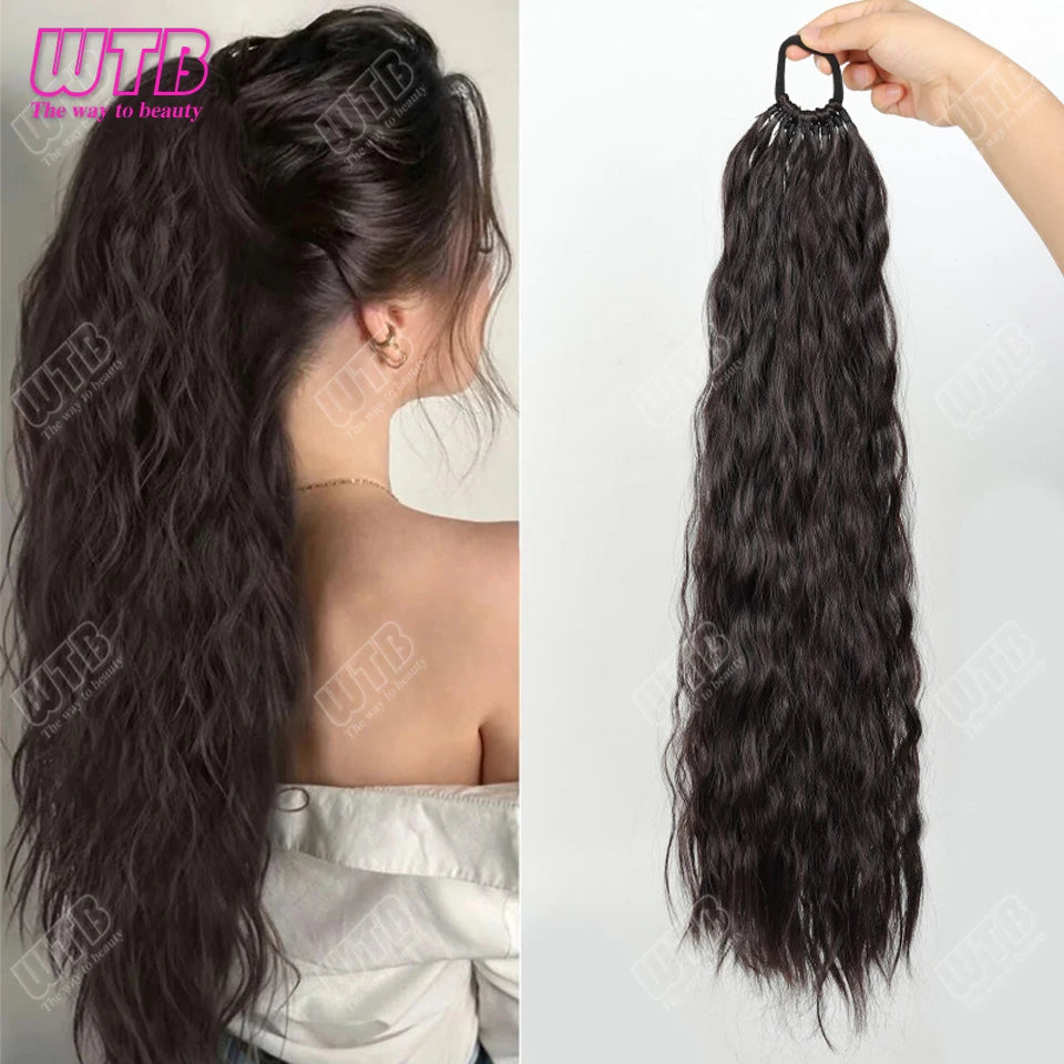 24-Inch Synthetic Braided Wig – Corn Perm Curly Ponytail, Lightweight & Natural Look for Daily Wear