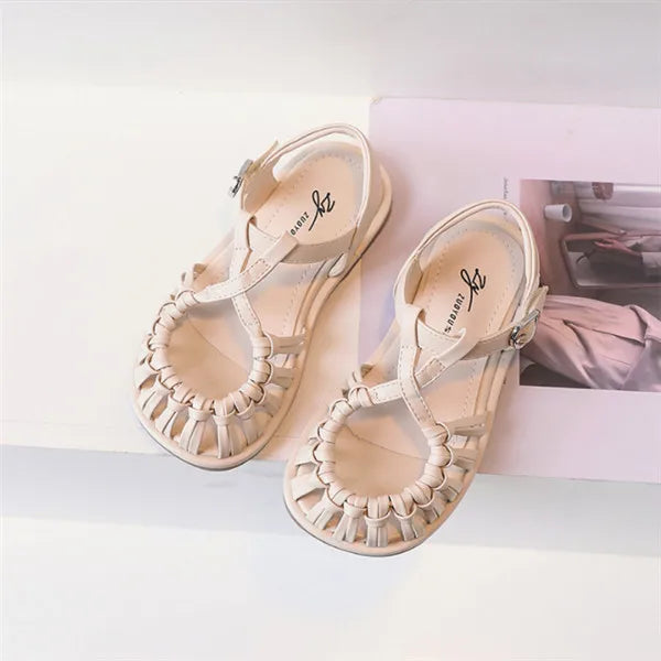 2025 New Summer Children Sandals Leather Cut-out Kids Sandals Soft Sole Non-slip Beach Shoes Fashion Girls Sandals 26-37