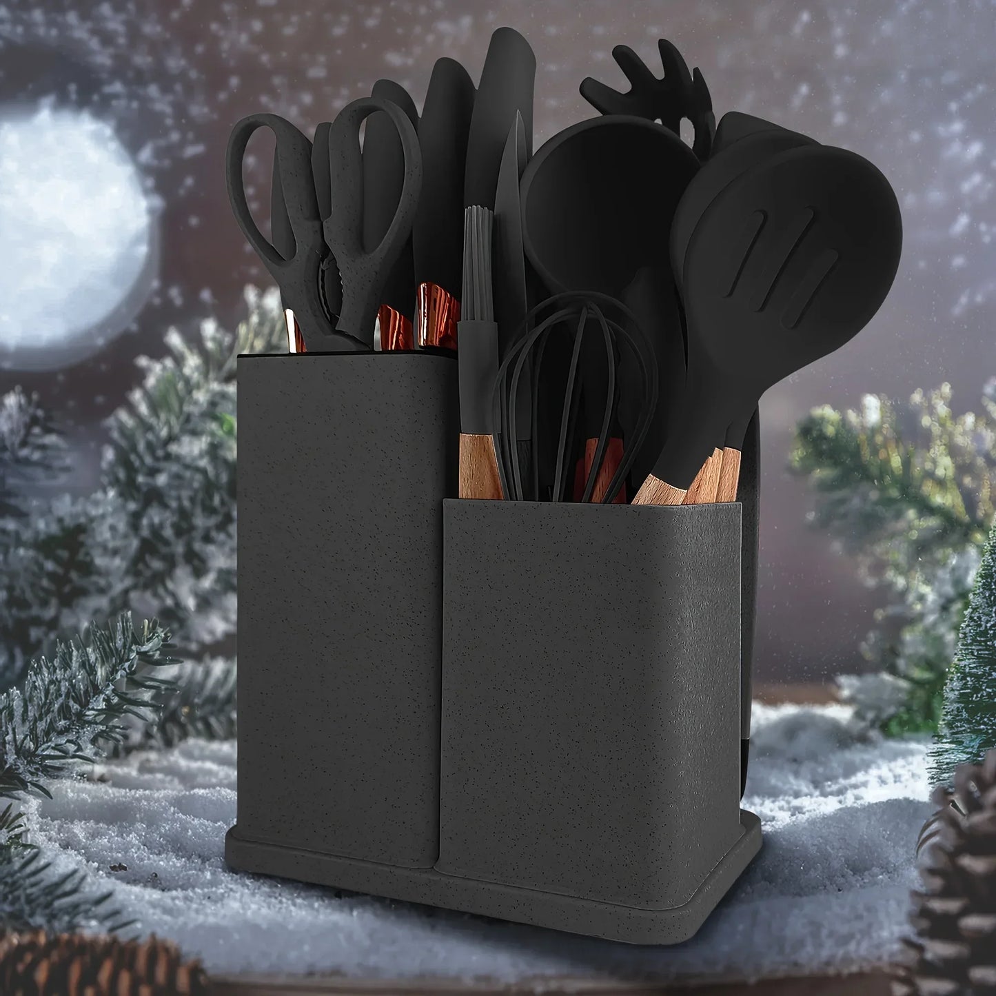 19-Piece Non-Stick Silicone Kitchen Utensil Set with Knives and Bamboo Storage – Heat-Resistant Tools Perfect for Cooking