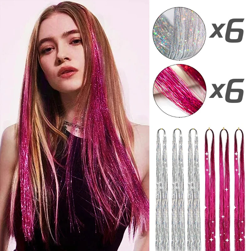 Glitter Hair Tinsel Extensions – 12-Piece Sparkling Fairy Hair Accessories for All Occasions