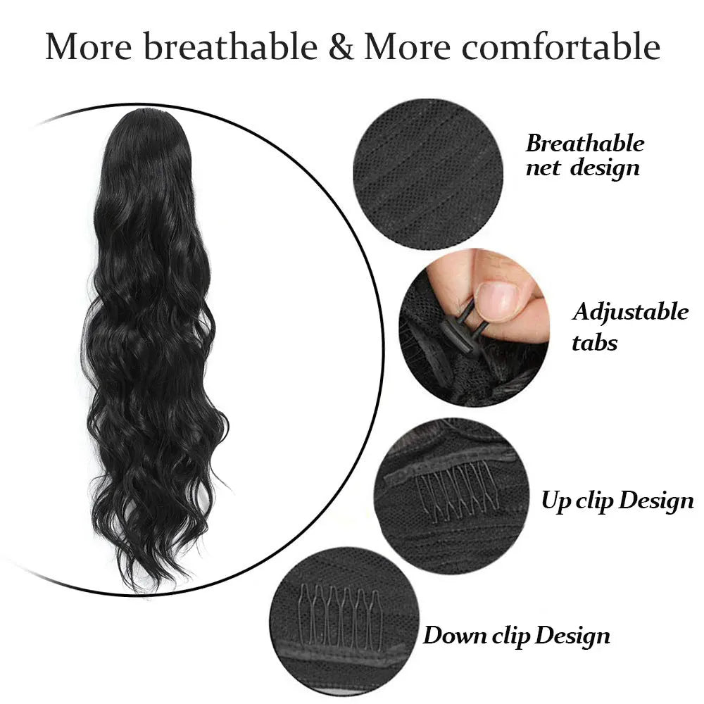 28-Inch Synthetic Drawstring Ponytail – Ombre Brown & Piano Blonde Body Wave, 180g Heat-Resistant Hair Extension