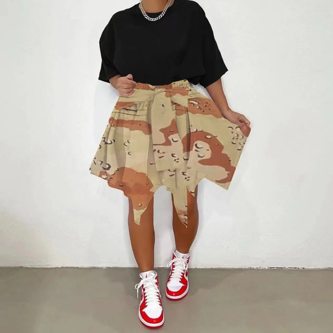 Women Plaid Irregular High Waist Knee-Length Skirt