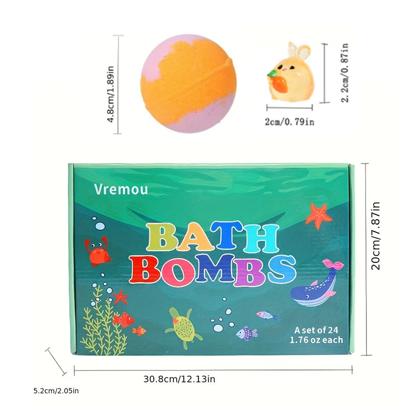 Kids Bath Bombs with Surprise Toys Inside – 24 Pack Bath Bomb Gift Set, Natural & Organic Bubble Bath Fizzies for Girls and Boys