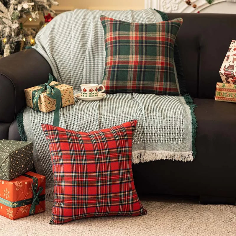 Christmas Plaid Throw Pillow Covers – Tartan Decorative Cushion Cases for Home Décor