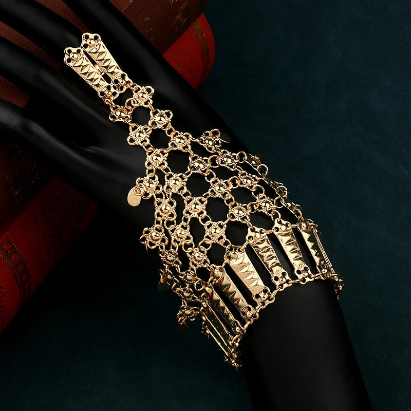 Luxury Handmade Gold-Plated Bracelet and Ring Set – Arabic-Inspired Middle Eastern Wedding Jewelry Gift for Women