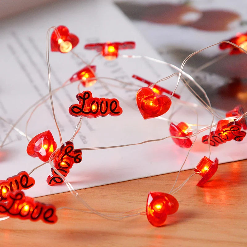 2M 20LED Love Heart String Lights Valentine's Day Fairy Garland Light Wedding Birthday Festival Party Home Room DIY Decorations