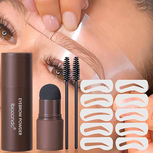 ibcccndc Eyebrow Stamp Powder Kit with 10 Stencils and 2 Brushes