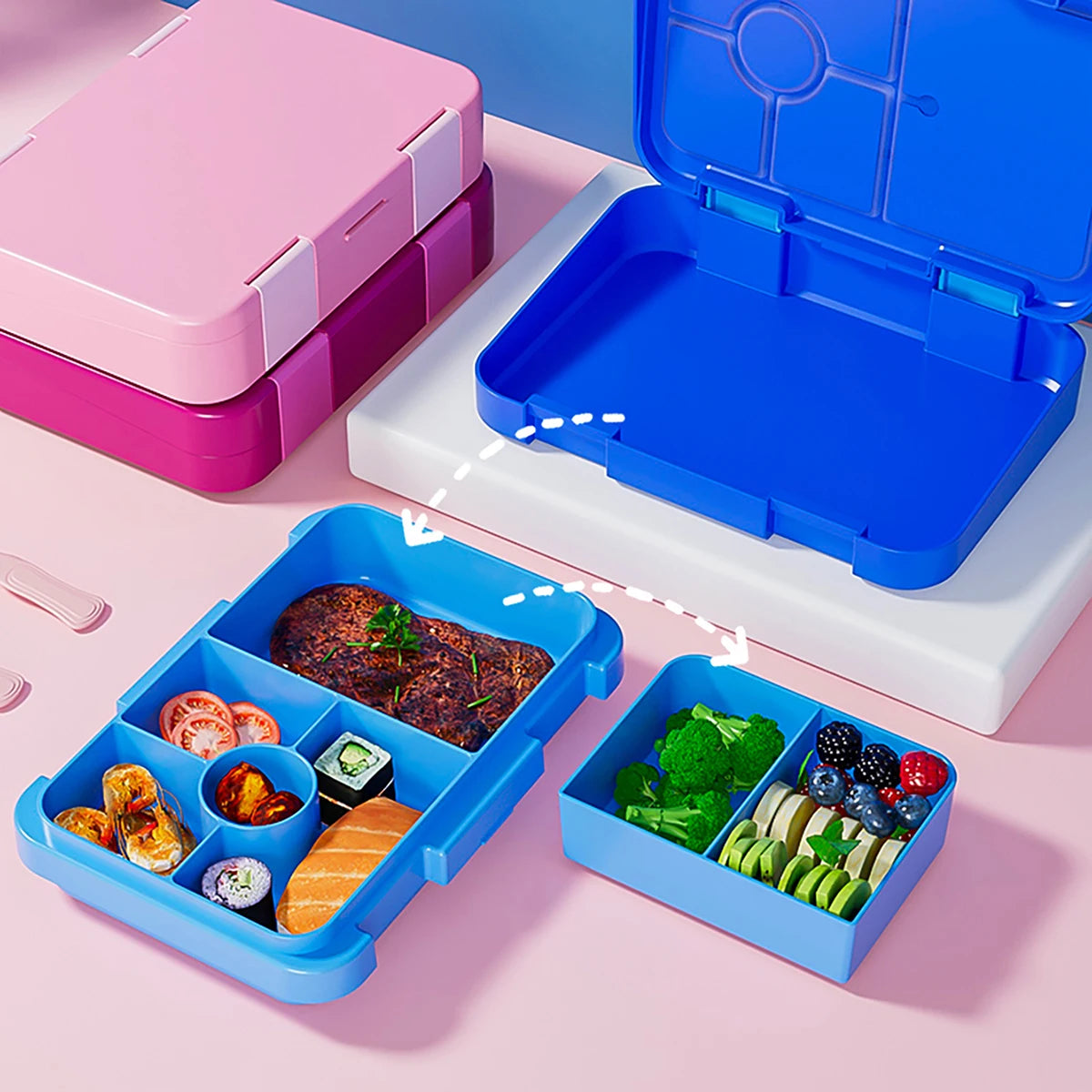 Cartoon Printed Microwavable Bento Lunch Box with 5 Compartments
