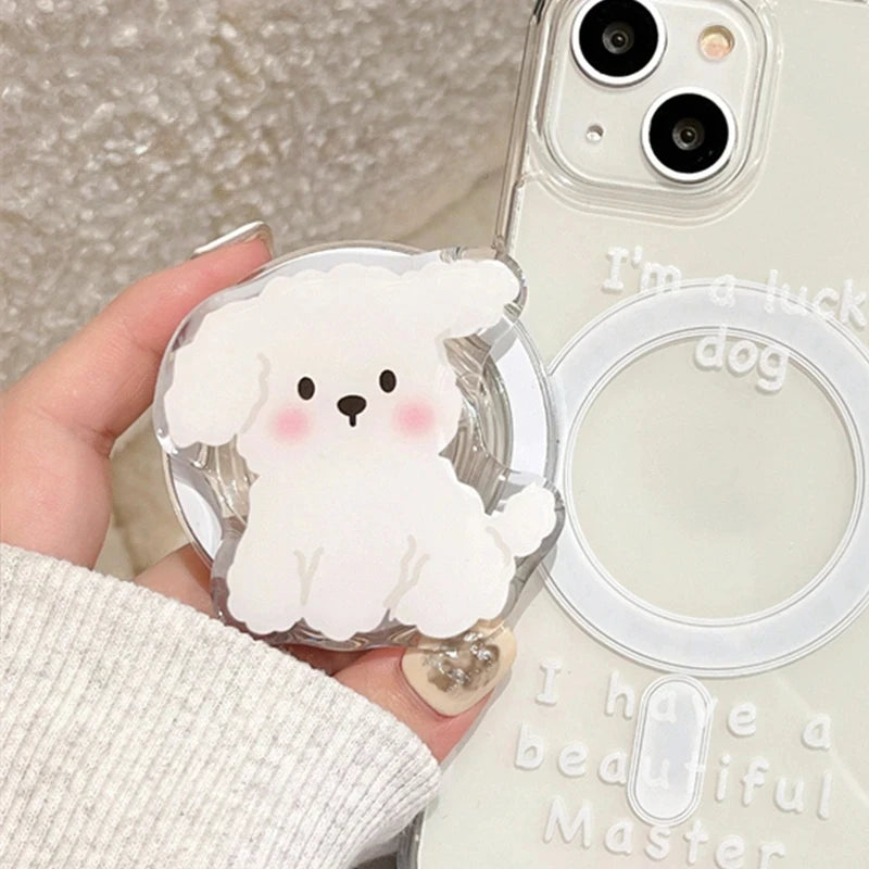 Korea Cute White Dog MagSafe Magnetic Phone Grip Tok with Foldable Stand