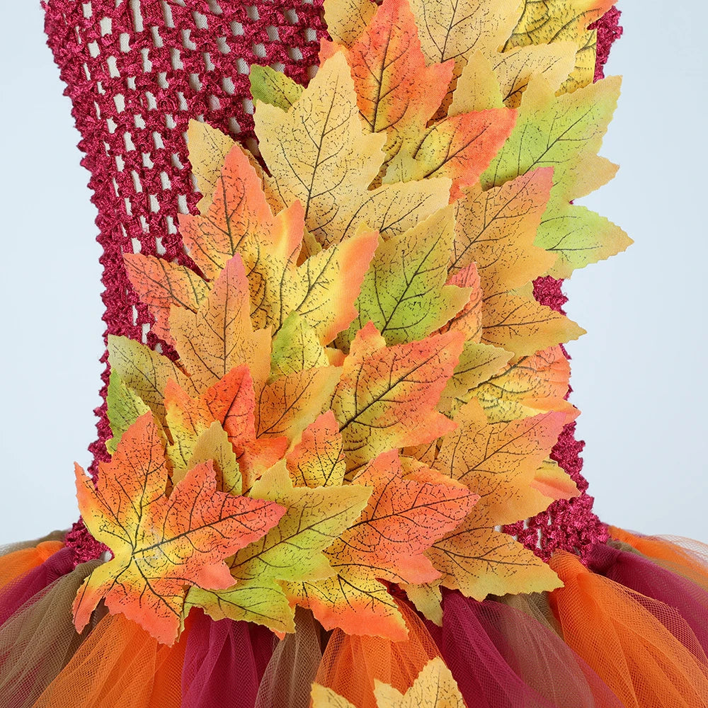 Girls' Autumn Maple Leaf Fairy Costume Dress