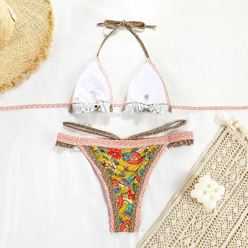 Women’s Printed Bikini Set – Halter Backless Swimwear, Beachwear, Biquini