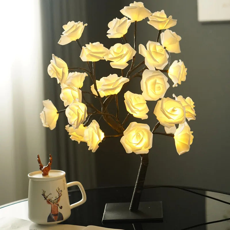 24 LED Rose Lamp, Rose Light Tree Table Top Decorations for Wedding Mother's Day Valentine’s Day Decorations, Gift for Girls Mom