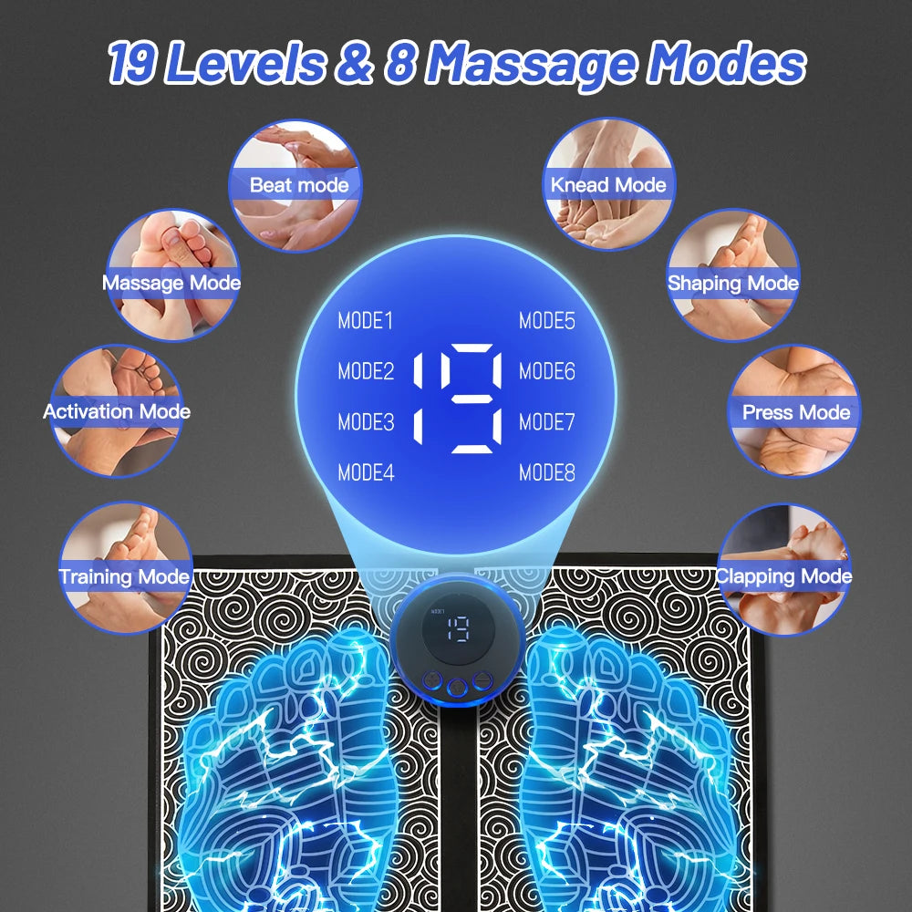 Electric Foot Massager Pad – EMS Pulse Muscle Stimulation Device for Pain Relief and Relaxation