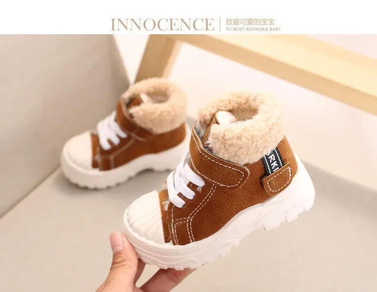 Children's Winter Warm Boots – Boys' & Girls' Waterproof Cotton Shoes with Thick Velvet Lining