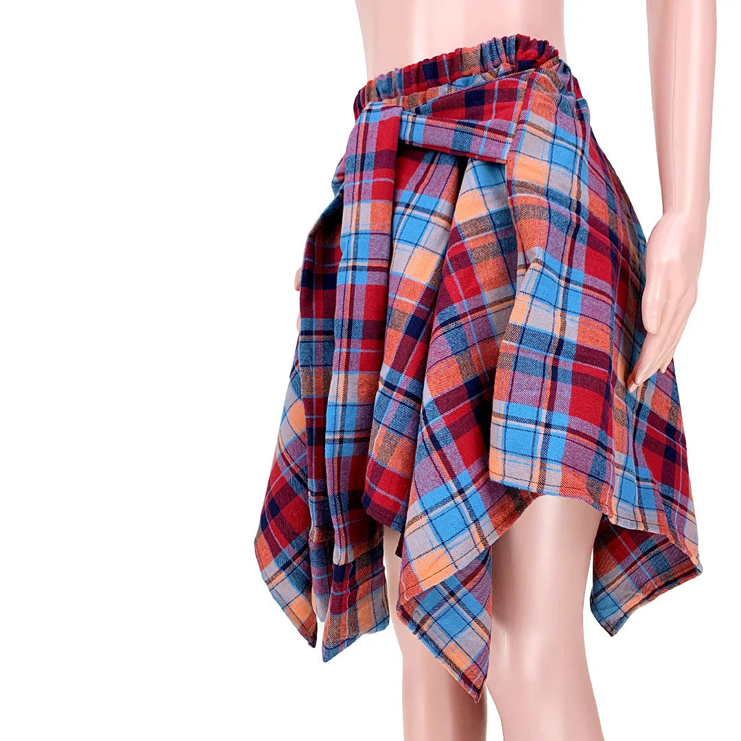 Women Plaid Irregular High Waist Knee-Length Skirt
