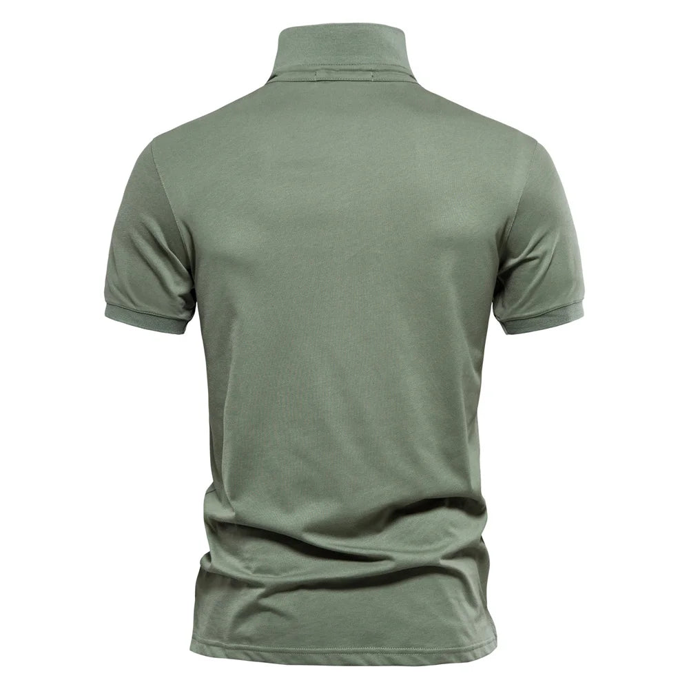 Men’s 100% Cotton Embroidered Polo Shirt – Solid Color Short Sleeve Summer Casual Social Polo