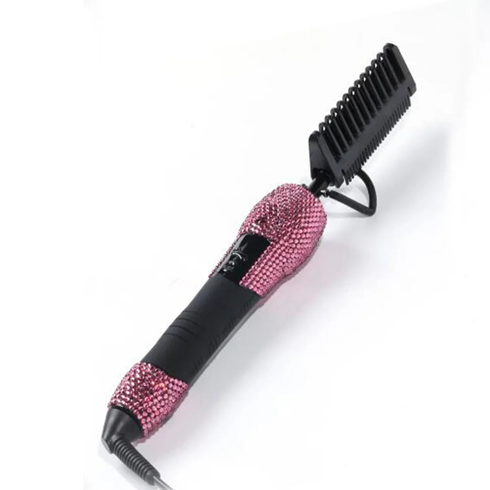 Electric Hot Comb Hair Straightener with Rhinestone Design and LCD Display