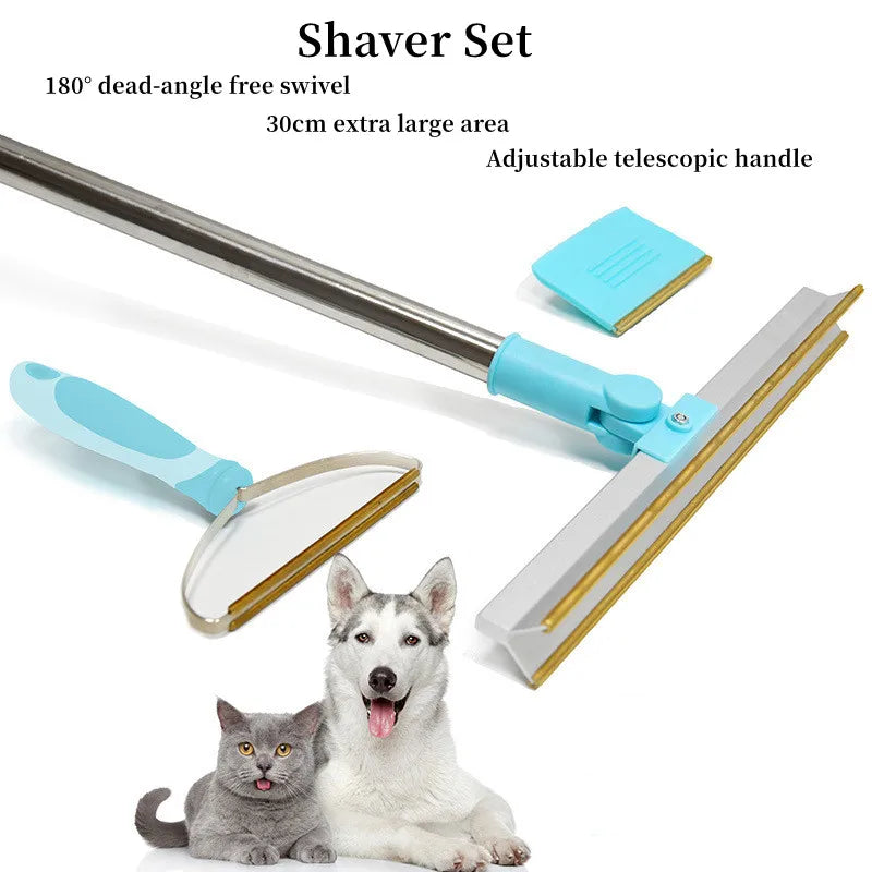Pet Hair Remover Tool Set – Telescopic Handle Carpet Rake for Dog & Cat Fur, Rug and Upholstery Cleaner
