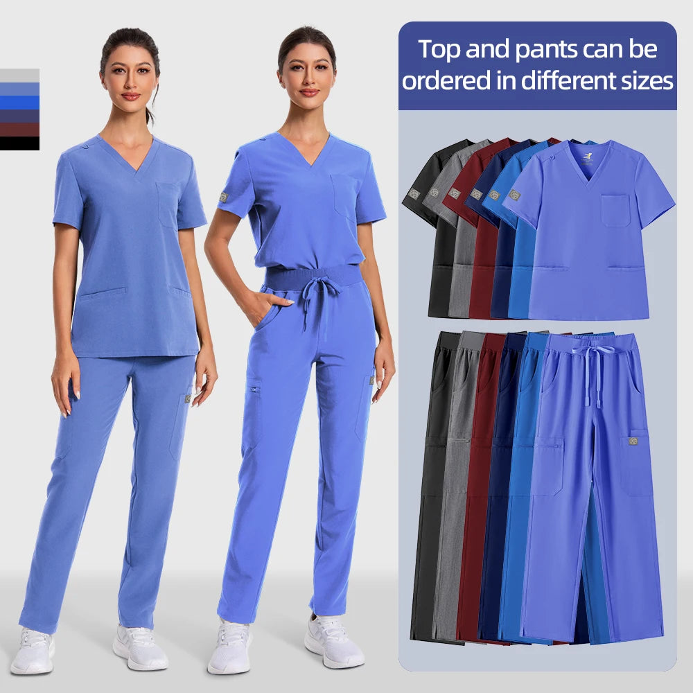 Women’s Antibacterial Scrubs Set – Soft V-Neck Top & Wrinkle-Resistant Pants
