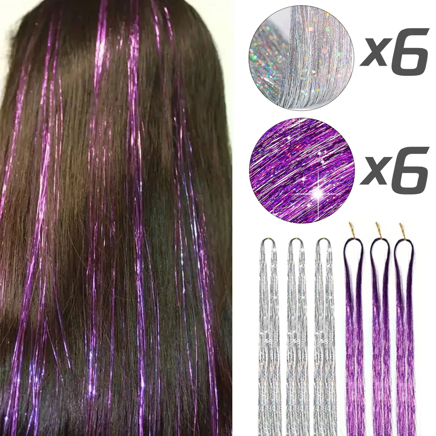 Glitter Hair Tinsel Extensions – 12-Piece Sparkling Fairy Hair Accessories for All Occasions