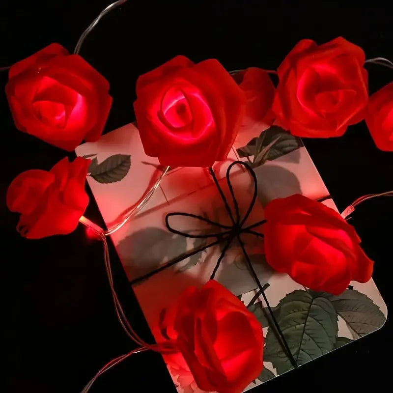 Artificial Rose Flower LED String Lights (10/20 LEDs) – Decorative Fairy Light Garland for Home, Wedding, and Party Decor