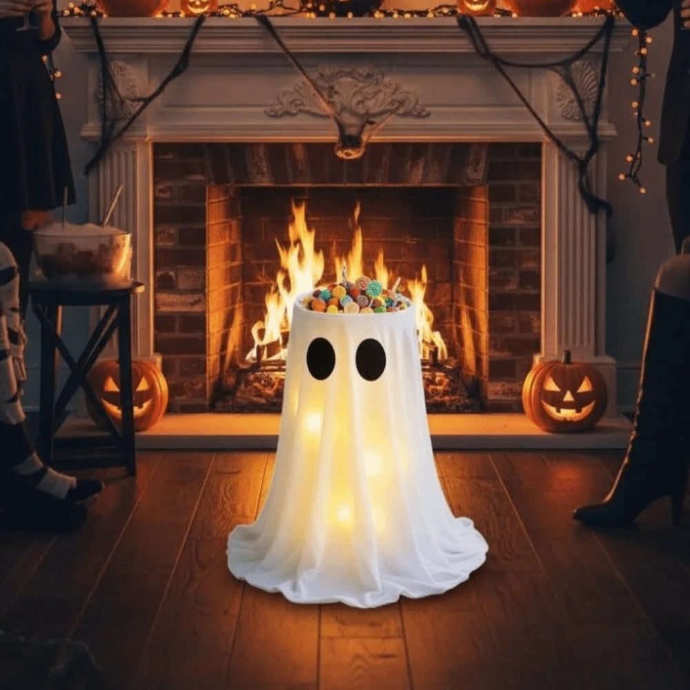 Halloween Light-Up Ghost Candy Bowl with Adjustable Stand