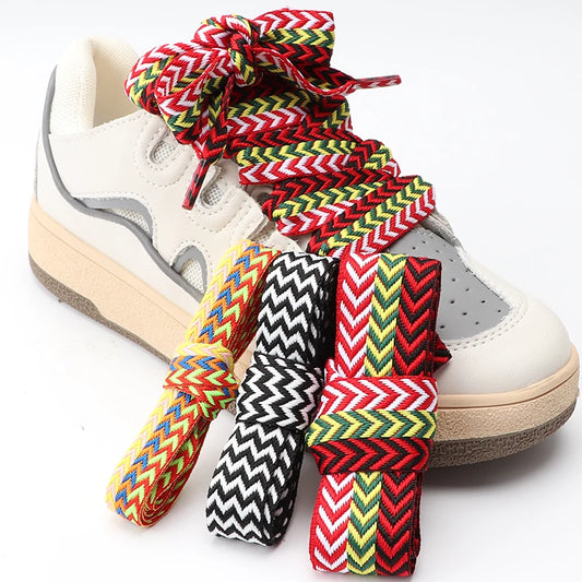 Flat Wavy Shoelaces for Sneakers – Trendy Wide Replacement Shoe Laces for Casual, Sport & Streetwear Shoes (1.5cm / 2cm / 3cm Widths)